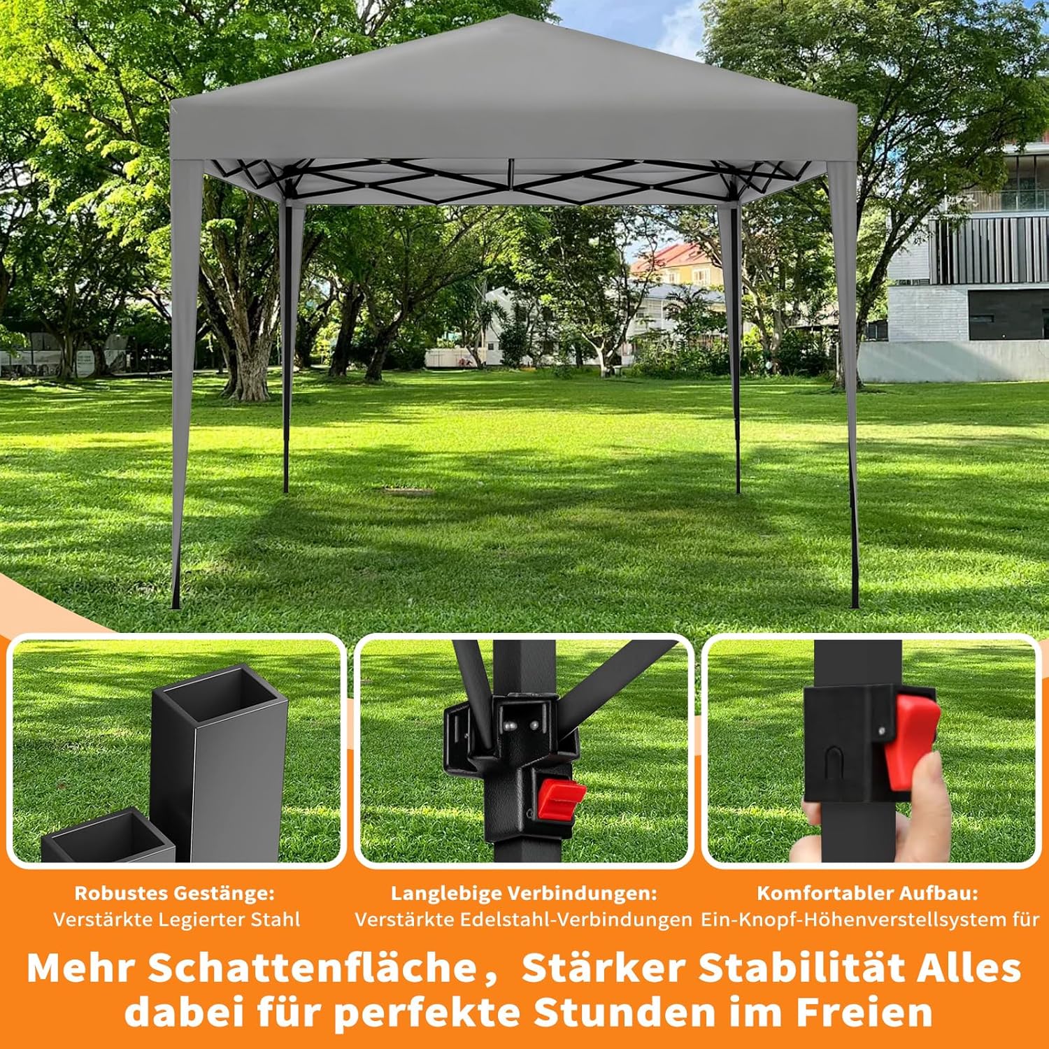 ISE Pavillon 3x3 m Faltpavillon mit Seitenwänden Grau aus Stahl UV50+