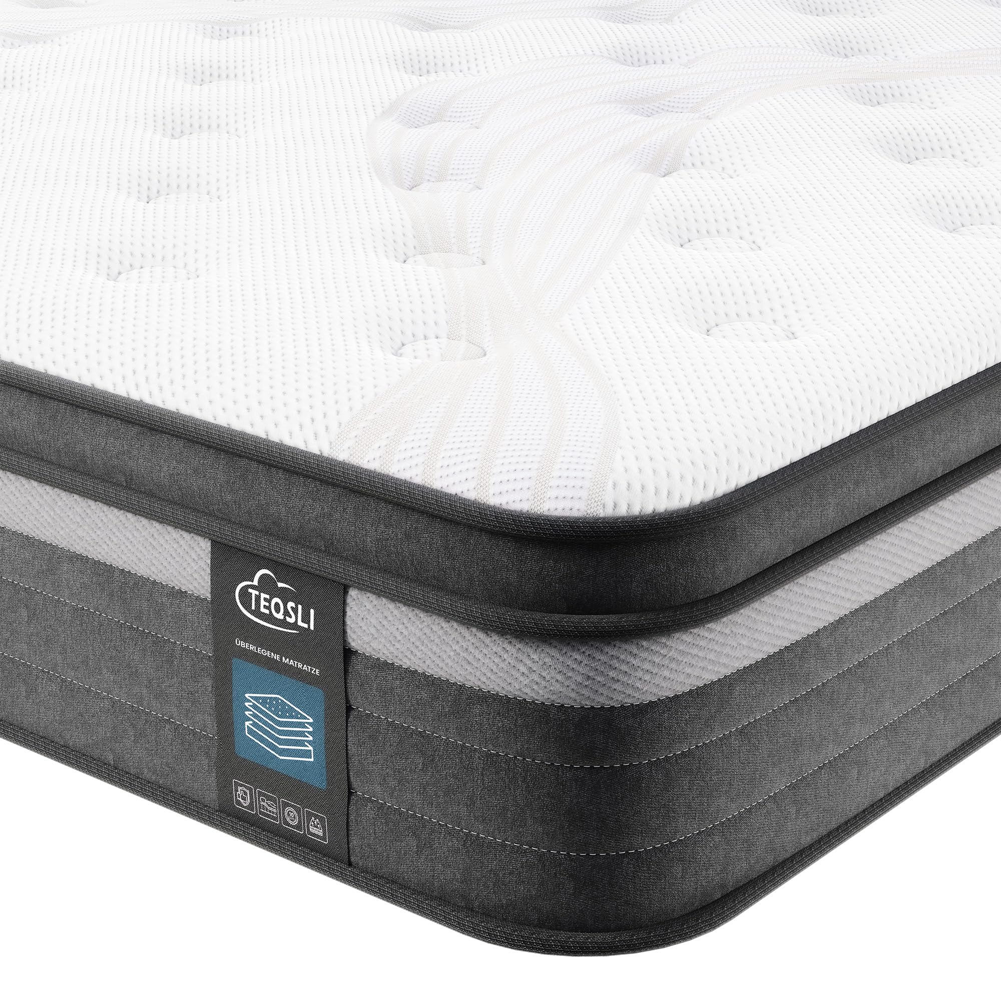 TeQsli Gel-Taschenfederkernmatratze – 9-Zonen, Orthopädisch & Ergonomisch, H3/H4, Gel-Memory-Schaum, Oeko-TEX & CertiPUR