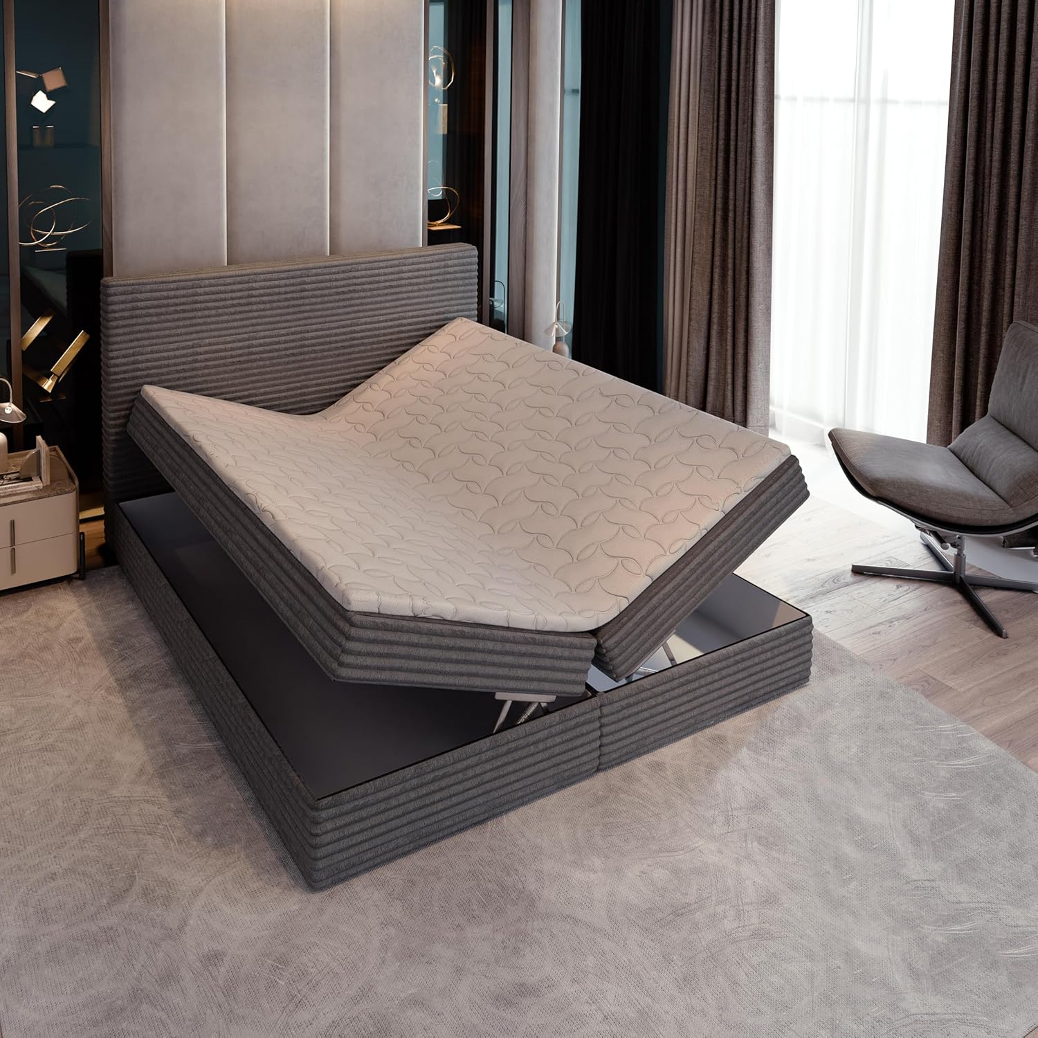 Masseno Boxspringbett PISA – Komplett-Set mit Matratze & Topper, Bettkasten, Polsterbett