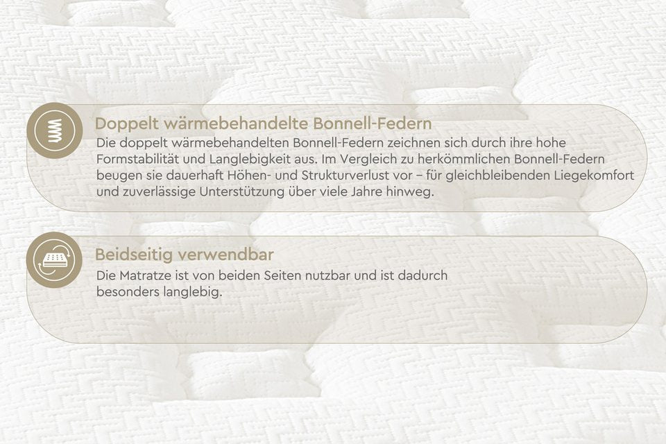 Yatas Bedding Majestät Bonnellfederkernmatratze 30 cm H3 – Ergonomisch, Wendbar, OEKO-TEX