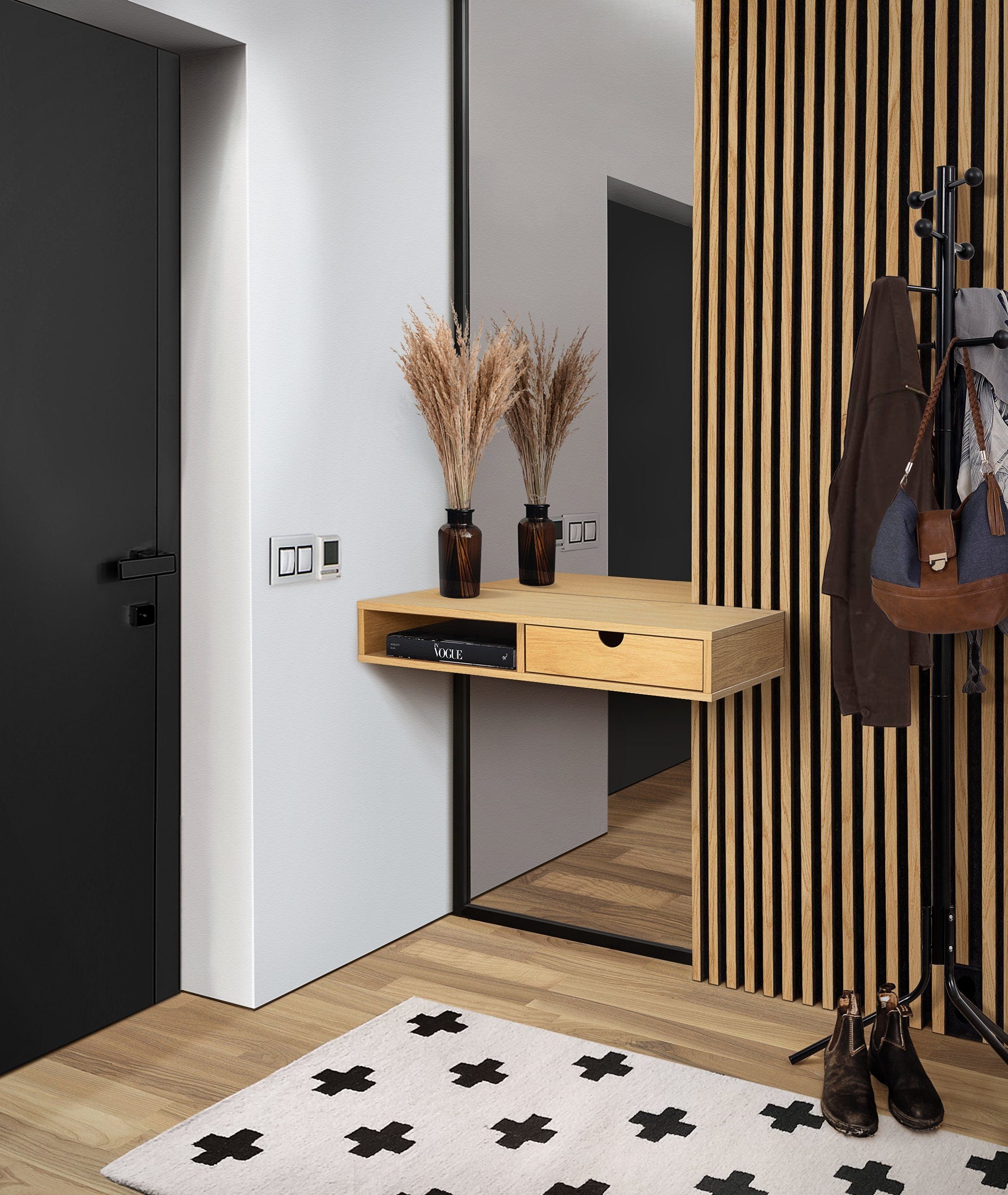 Woodman Farsta Wand-Stauraumschrank Eiche Furnier – FSC, Schwebend, Modern, Platzsparend